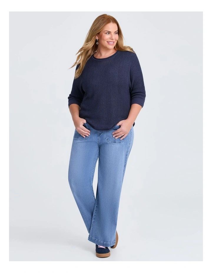 Open Knit 3/4 Sleeve Jumper in Sailor Blue image 3