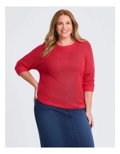 Open Knit 3/4 Sleeve Jumper in Sugar Coral