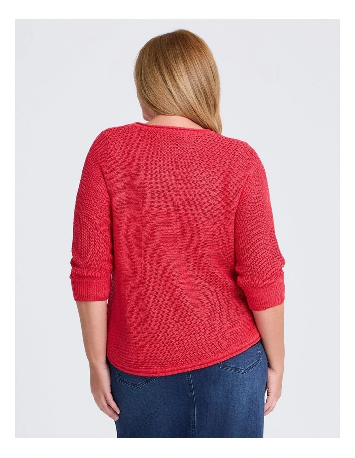 Open Knit 3/4 Sleeve Jumper in Sugar Coral image 2