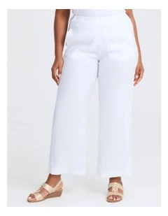 Stretch Linen Bea Wide Leg Pant in White