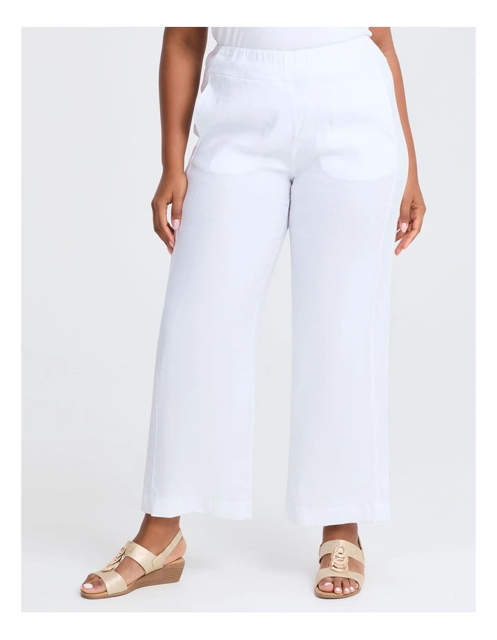 Stretch Linen Bea Wide Leg Pant in White image 1