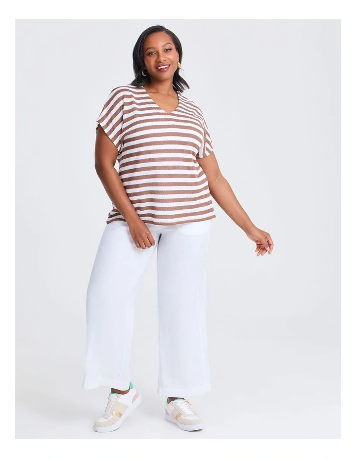 Stretch Linen Bea Wide Leg Pant in White image 4