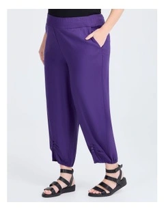 Tuck Front Lantern Linen Crop Pant in Purple Iris