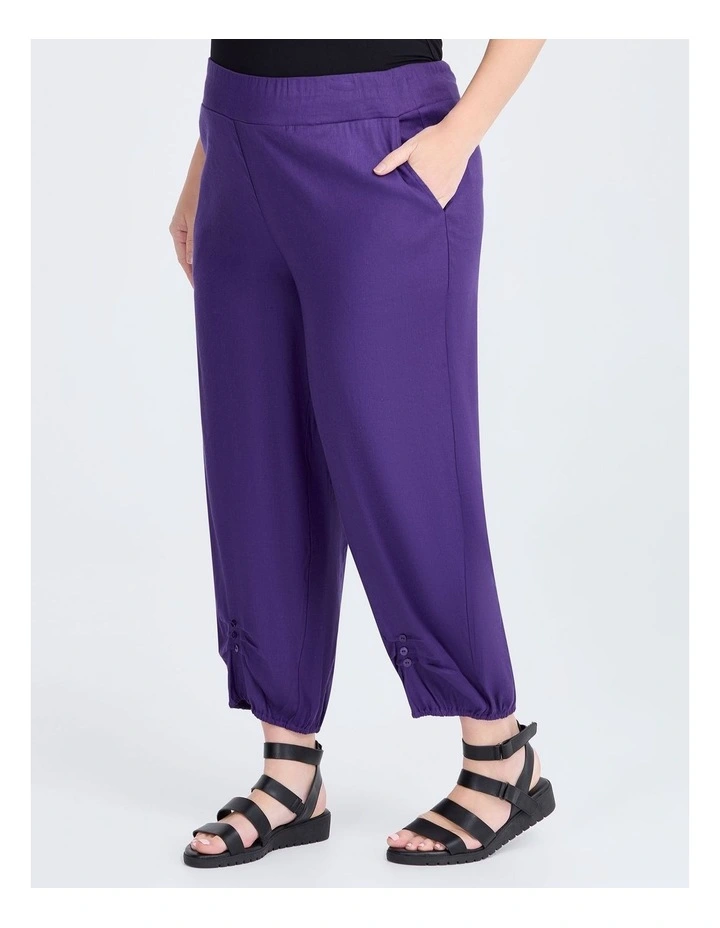 Tuck Front Lantern Linen Crop Pant in Purple Iris image 1