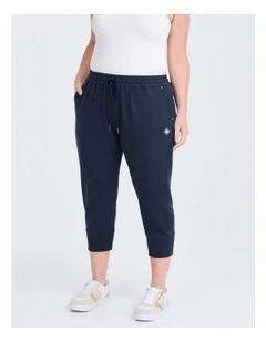 Cotton Rib Cuff Crop Trackpant in Blue Indigo