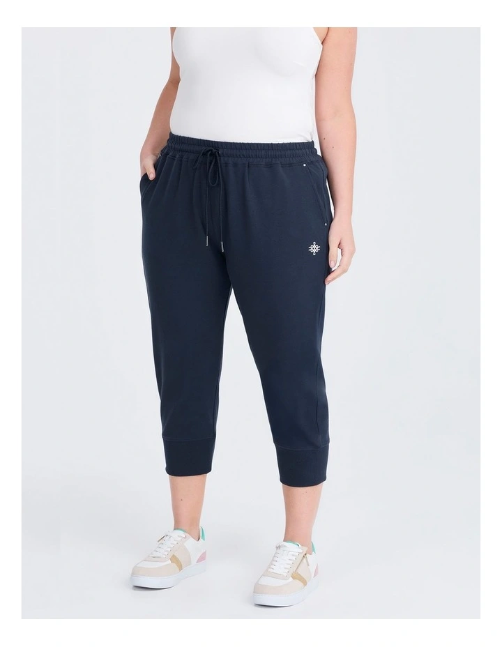Cotton Rib Cuff Crop Trackpant in Blue Indigo image 1
