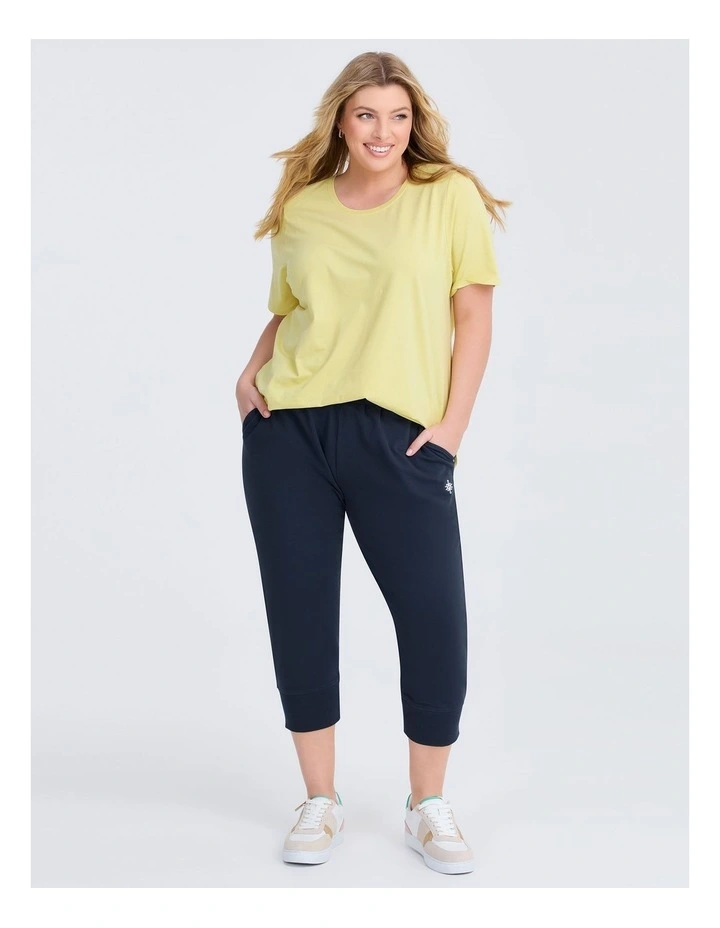 Cotton Rib Cuff Crop Trackpant in Blue Indigo image 3