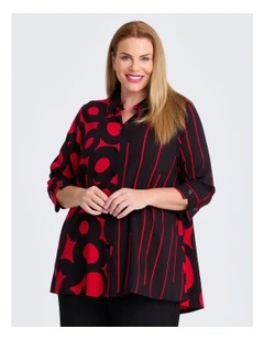 Spliced Natural Shirt in Red Print