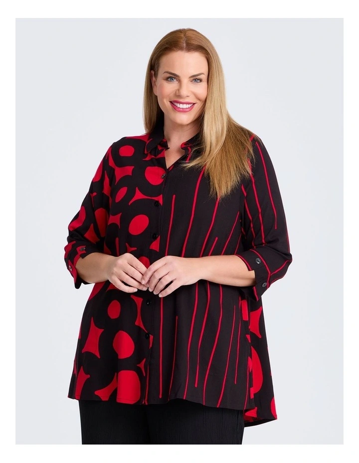 Spliced Natural Shirt in Red Print image 1