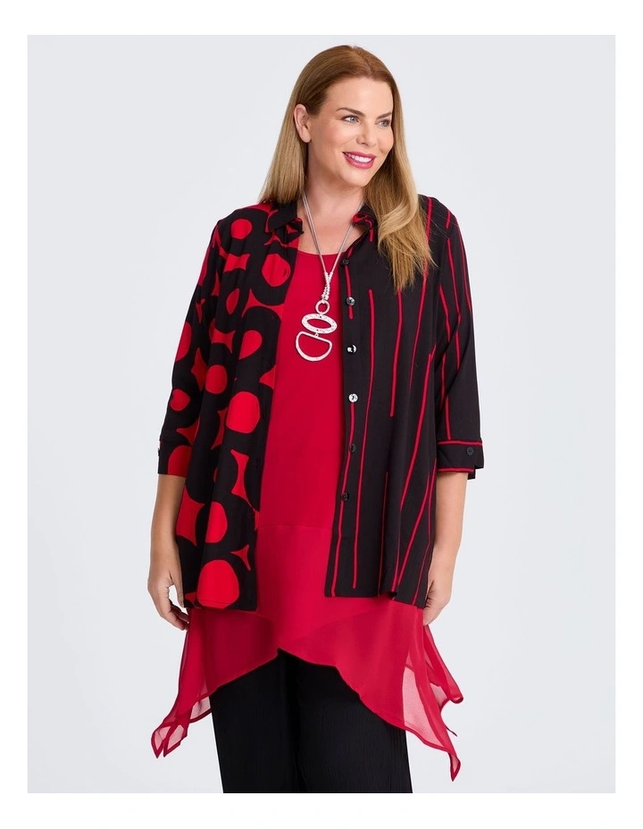 Spliced Natural Shirt in Red Print image 3