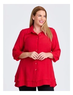 Crinkle Crush Natural Shirt in Ribbon Red
