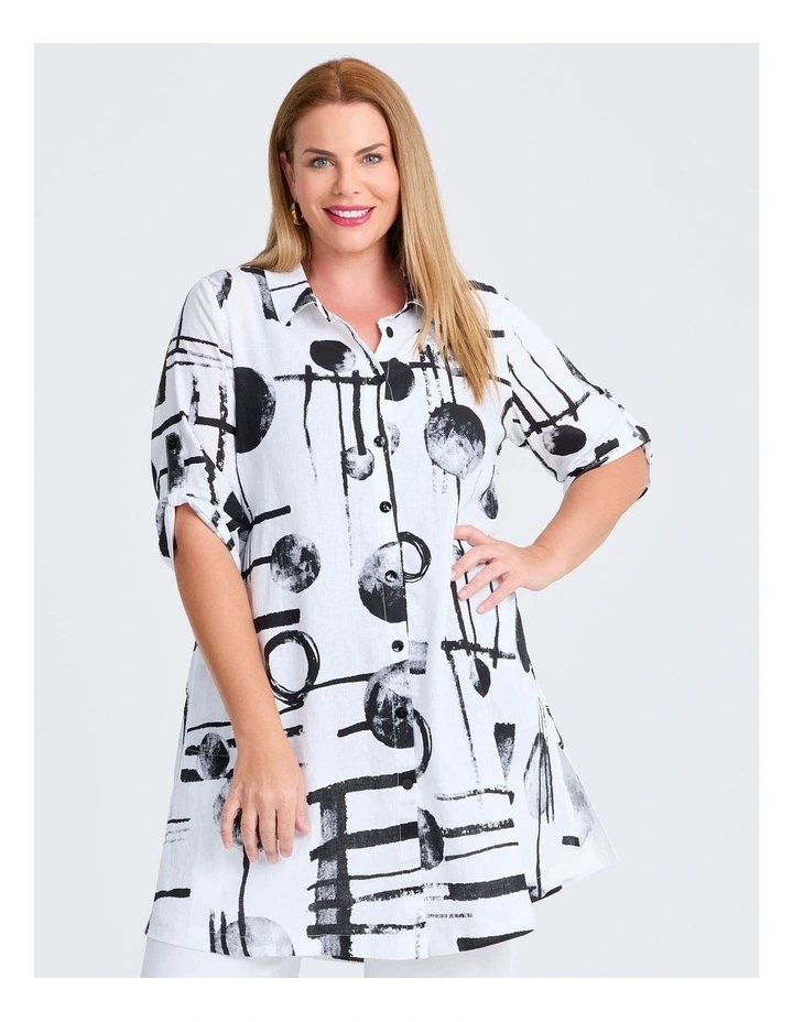 Spot Linen Bamboo Longline Shirt in Multi image 1