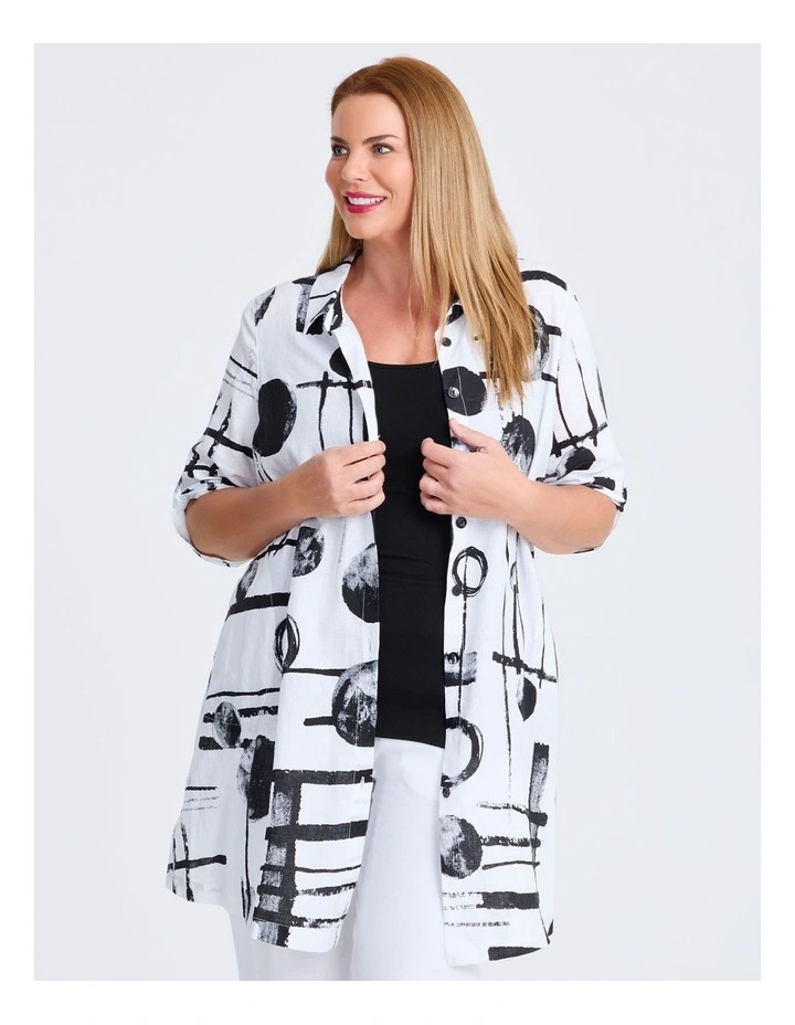 Spot Linen Bamboo Longline Shirt in Multi image 2