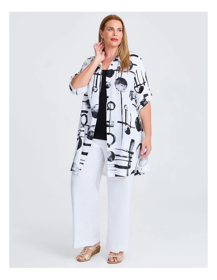 Spot Linen Bamboo Longline Shirt in Multi image 3