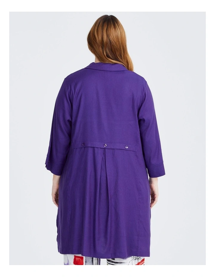 Iris Stretch Linen Longline Shirt in Purple image 2
