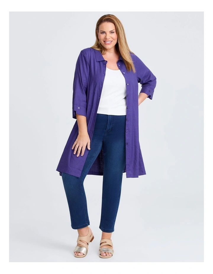 Iris Stretch Linen Longline Shirt in Purple image 4