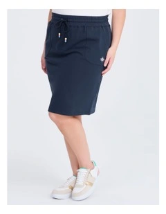 Cotton Travel Knee Length Skirt in Blue Indigo