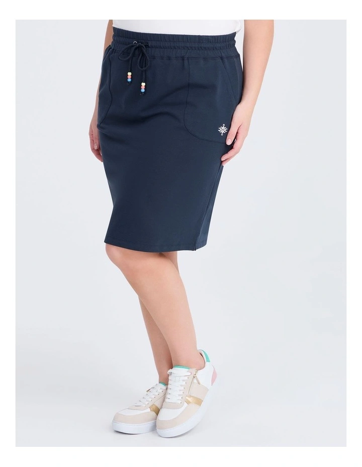 Cotton Travel Knee Length Skirt in Blue Indigo image 1