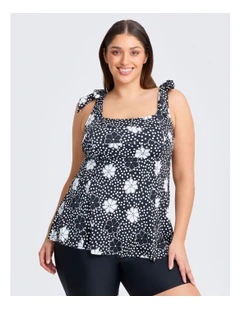 Floral Dot A-line Tie Tankini in Black/vanilla