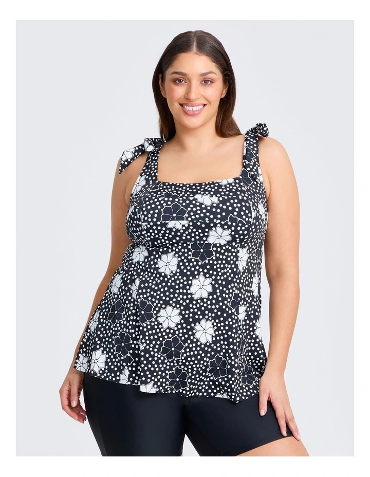 Floral Dot A-line Tie Tankini in Black/vanilla image 1