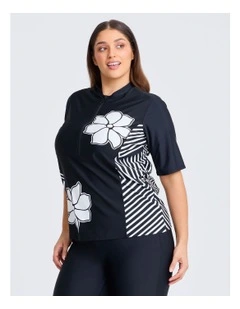 Side Stripe Half Zip Rash Vest in Multi