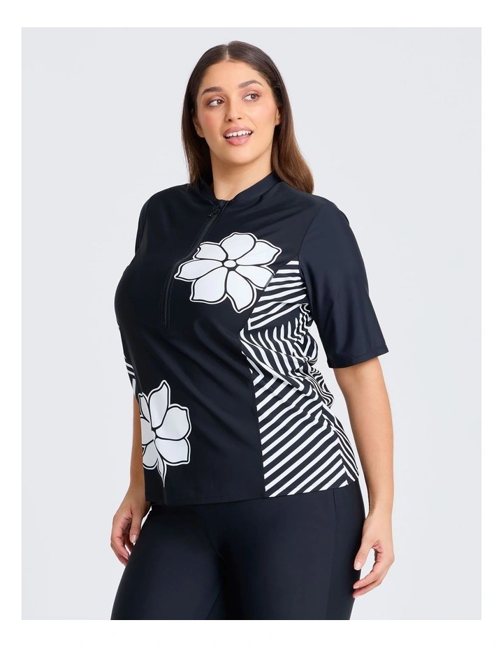 Side Stripe Half Zip Rash Vest in Multi image 1