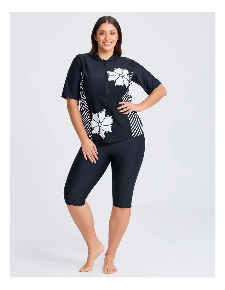 Side Stripe Half Zip Rash Vest in Multi image 3