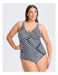 Stripe Ruched One Piece Swimsuit in Multi