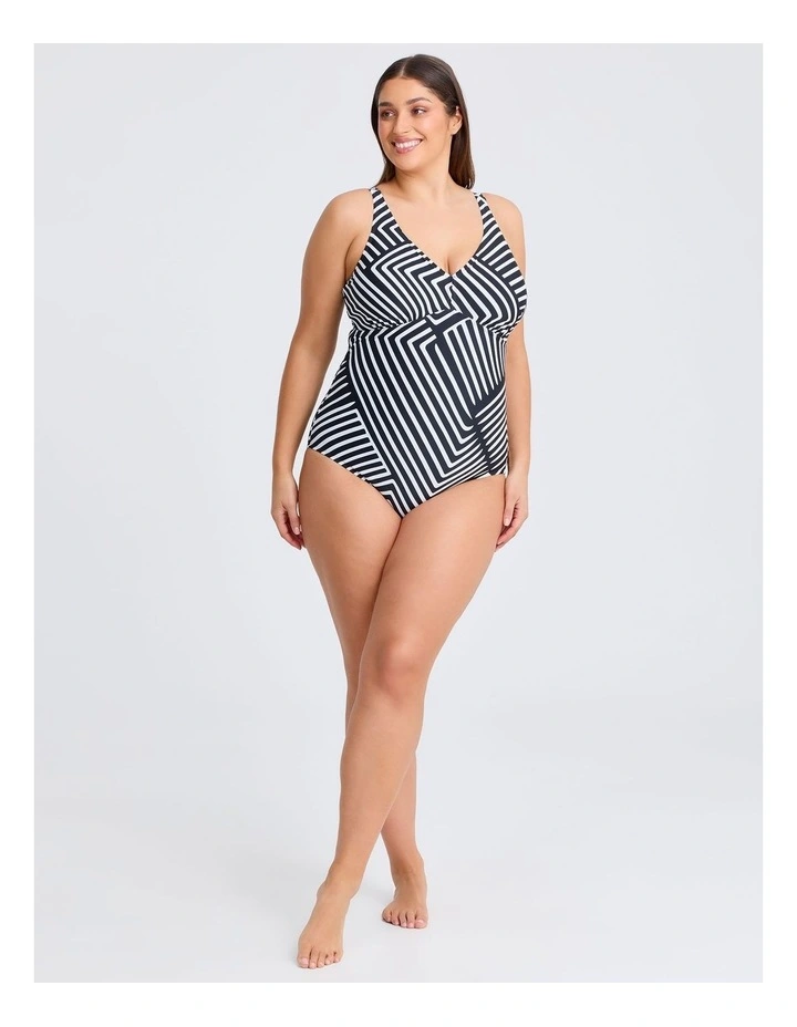 Stripe Ruched One Piece Swimsuit in Multi image 3