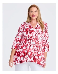 Zoe Zip Neck Pintuck Natural Top in Multi