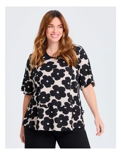 Natural Taia Abstract Top in Print