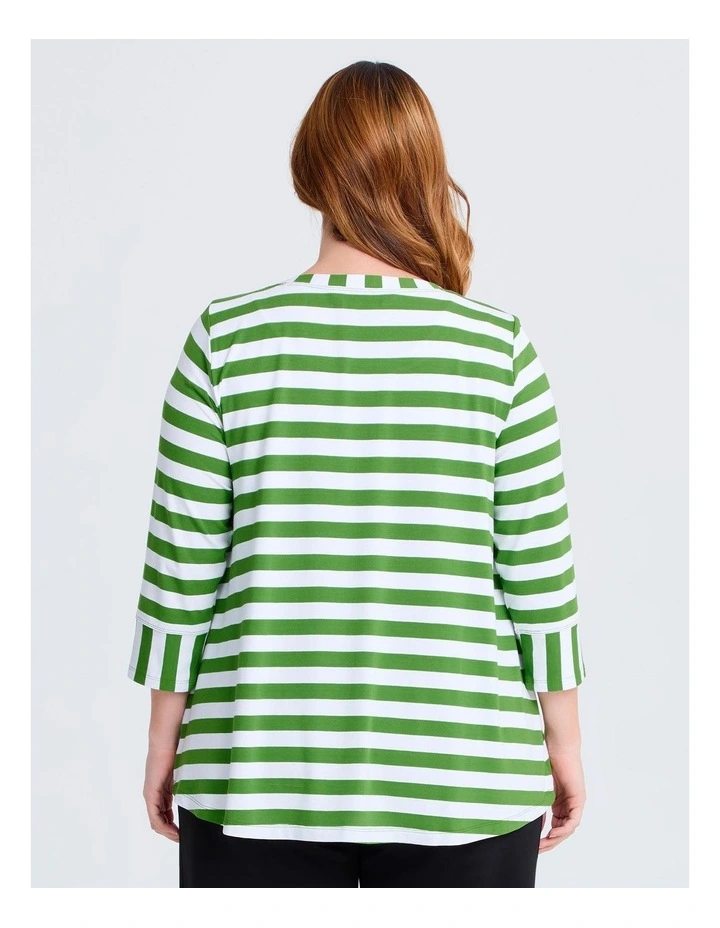 Natural Hana Stripe Top in Clover Green/White image 2