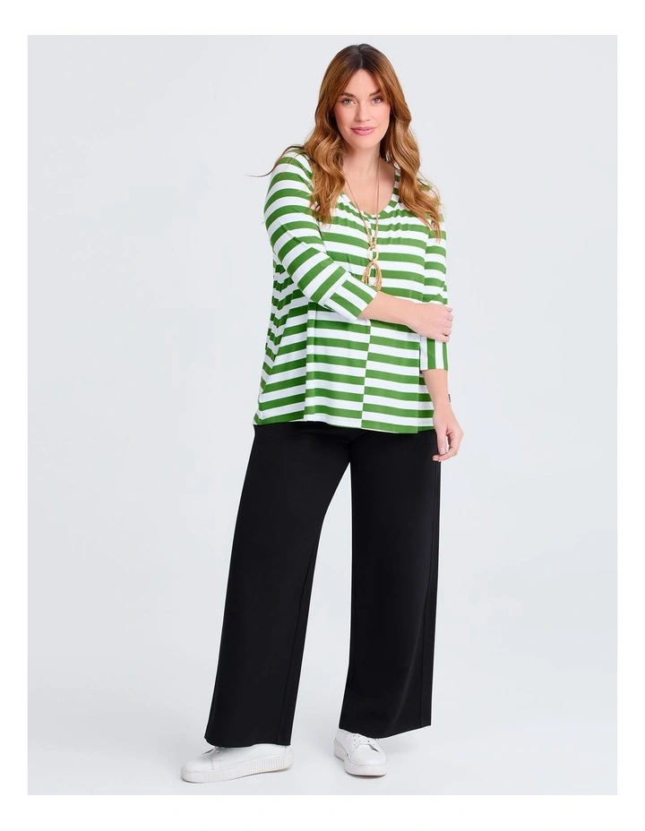 Natural Hana Stripe Top in Clover Green/White image 3