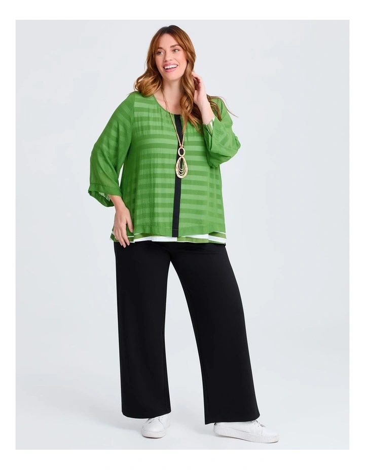 Natural Hana Stripe Top in Clover Green/White image 4