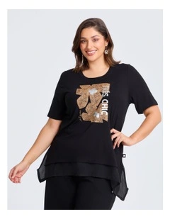 Natural Tres Chic Floral Top in Black