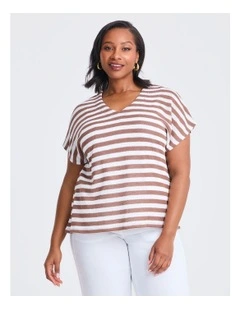 Stripe Lena Top in Winter White/Mocha