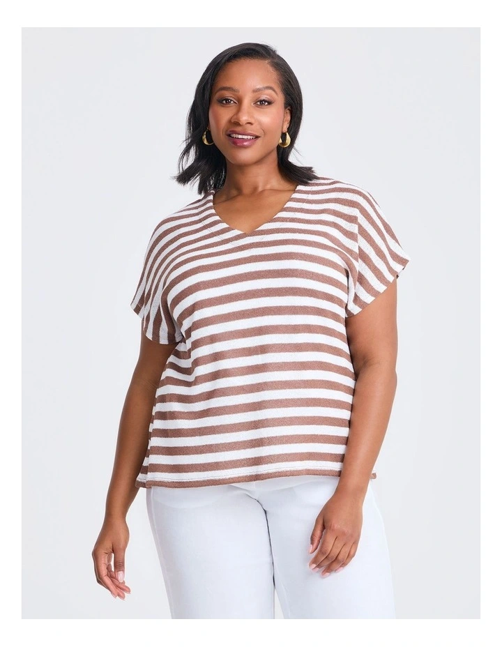 Stripe Lena Top in Winter White/Mocha image 1