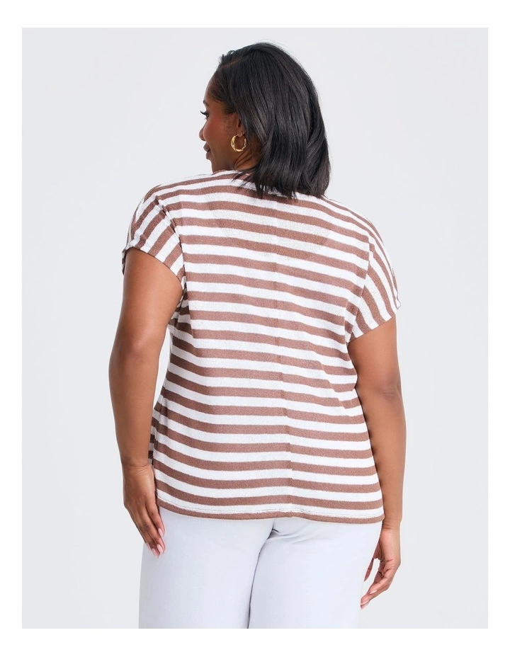 Stripe Lena Top in Winter White/Mocha image 2