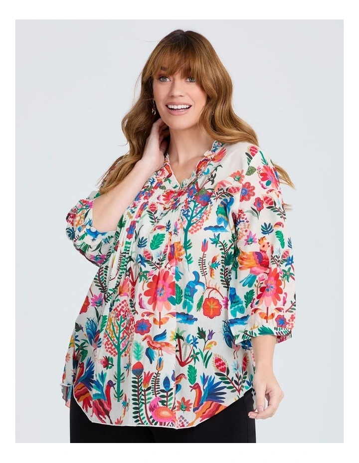 Cotton Folk Floral Top in Multi image 1