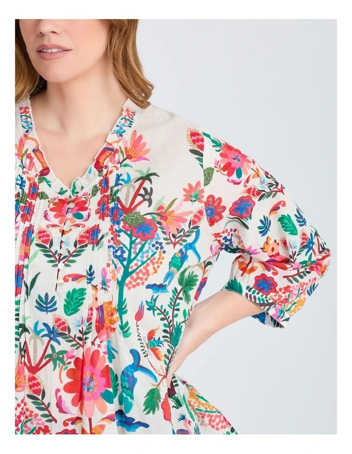 Cotton Folk Floral Top in Multi image 3