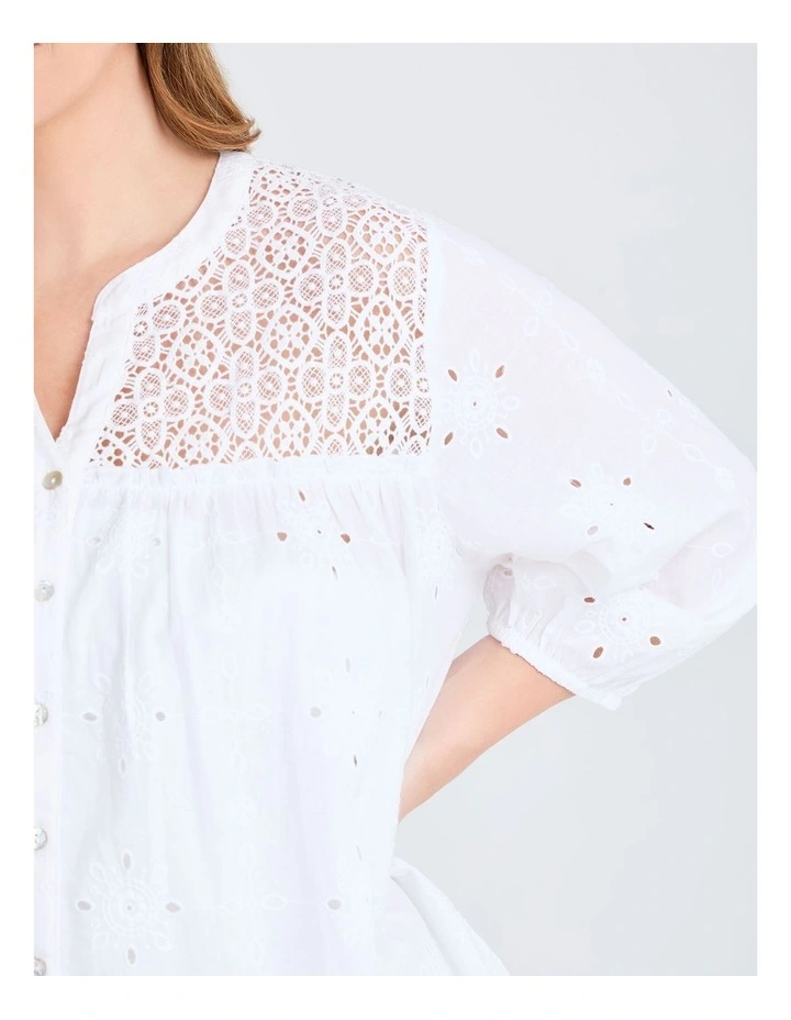 Cotton Mix Broderie Top in White image 2