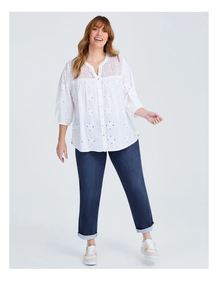 Cotton Mix Broderie Top in White image 3