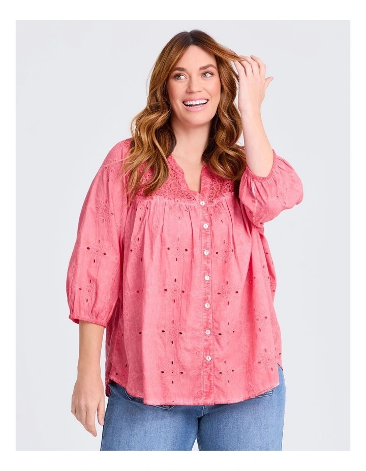 Cotton Mix Broderie Top in Sugar Coral image 1