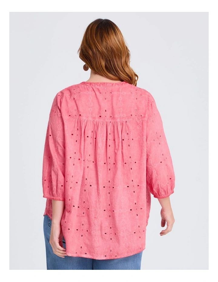 Cotton Mix Broderie Top in Sugar Coral image 2