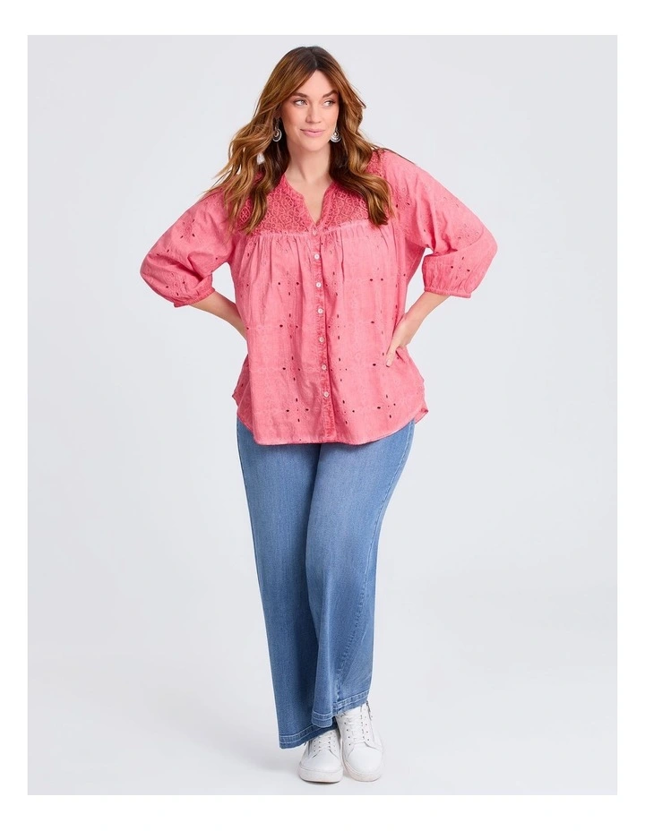 Cotton Mix Broderie Top in Sugar Coral image 3