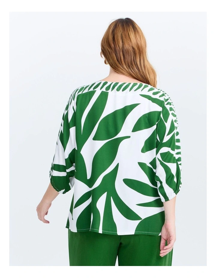 Natural Leaf Print Top in Amazon Green/White image 2