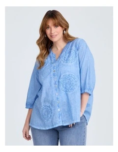 Cotton Spot Embroidery Top in Regatta Blue
