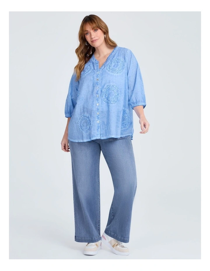 Cotton Spot Embroidery Top in Regatta Blue image 3