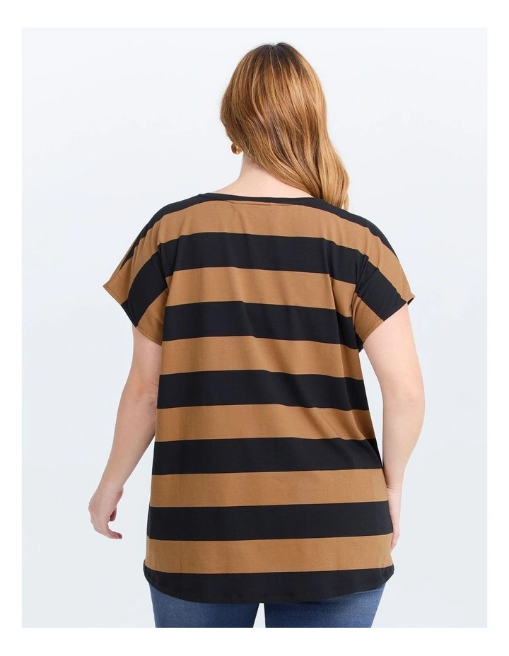 Cotton Block Stripe T-shirt in Walnut/Black image 2