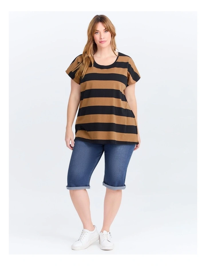 Cotton Block Stripe T-shirt in Walnut/Black image 3